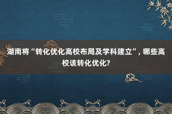 湖南将“转化优化高校布局及学科建立”, 哪些高校该转化优化?